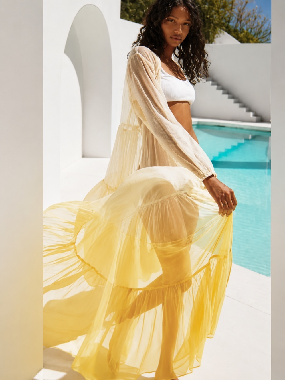 Ombré Tiered Sheer Kimono in Yellow